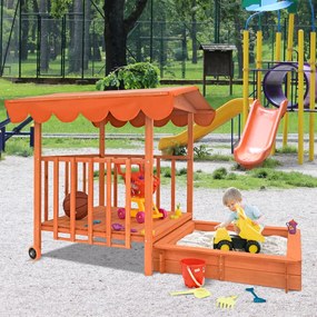 Piaskownica z werandą HAPPY, 130x130x143cm, brązowa/pomarańczowa Jurhan