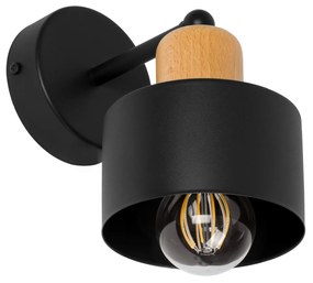 Czarny kinkiet LED WD-BU1010SC jednopunktowy z metalu i drewna