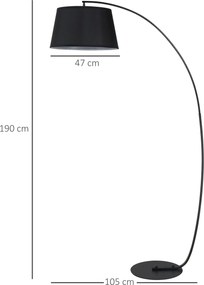 HOMCOM Lampa Stojąca z Abażurem z Tkaniny, Łukowa Lampa Podłogowa z Okrągłą Podstawą, Metal, 105L x 47S x 190W cm, Czarna