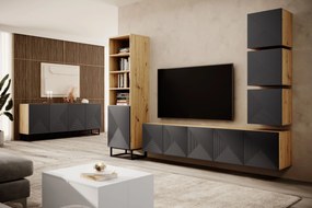 Szafka RTV Asha 200 cm wisząca z ryflowanym frontem - artisan / rivier stone mat
