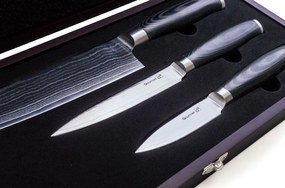 Zestaw noży G21 Gourmet Damascus w bambusowym bloku 3 szt. + kamień do ostrzenia