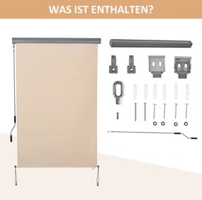 Outsunny Markiza Pionowa na Balkon, Markiza Pionowa, Ochrona przed Wiatrem, Rolka Boczna, Osłona, Ręczny Mechanizm Korbkowy, Polyester+Aluminium, Kremowy, 200 x 120 cm