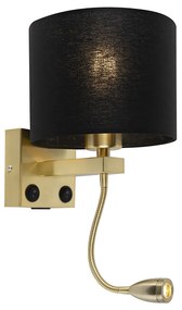 Lampa ścienna art deco złota z USB i czarnym kloszem - Brescia