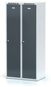 Alfa 3 Metalowa szafka ubraniowa obniżona, 2-drzwiowa, 1500 x 600 x 500 mm, zamek cylindryczny, drzwi ciemnoszare