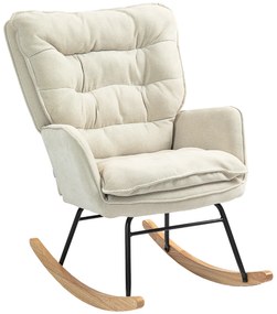 HOMCOM Fotel bujany, szerokie siedzisko, wysokie oparcie, rama bukowa, do 120 kg, Beżowy