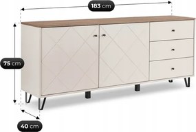 Komoda Dwudrzwiowa z Szufladami BACARDI 183 cm Kaszmir/Dąb Castello Japandi