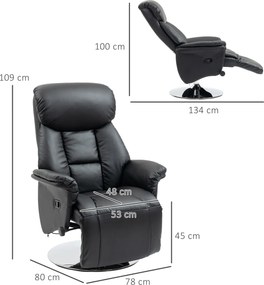 HOMCOM Fotel Relaksacyjny z Funkcją Leżenia, Skóra Ekologiczna, Podnóżek, do 150 kg, 78 x 80 x 109 cm, Czarny