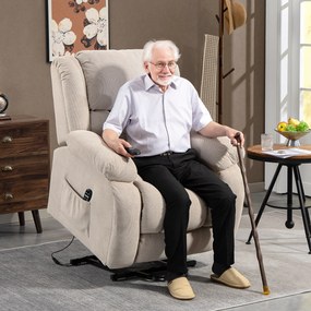HOMCOM Fotel TV z funkcją masażu i ogrzewania, Elektryczny fotel z funkcją podnoszenia, Pilot, Boczne kieszenie, Beżowy | Aosom PL