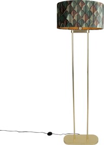 Vloerlamp messing met ovale kap blad design en gouden binnenkant 50cm - Thijmen