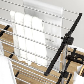 HOMCOM Suszarka do ubrań 5 poziomów, składana, system One-Klick, 142 cm x 55 cm x 172 cm, Czarny + Srebrny