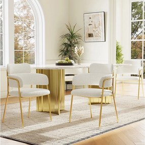 Zestaw 4 ergonomicznych welurowych i metalowych krzeseł – beżowo-złoty