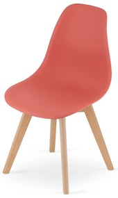 Koralowe krzesło KITO z bukowymi nogami