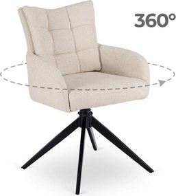 Zestaw Stół Rozkładany IBIZA 160-240 cm Czarny Marmur i 4 Krzesła Tapicerowane JULY Kremowe Nowoczesne