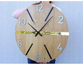 Zegar ścienny drewniany dębowy akrylowy aksel wood pas lustro 60 cm okrągły