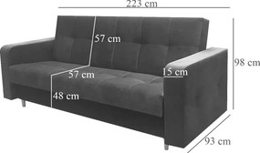 Stalowa welurowa kanapa rozkładana typu wersalka T6-F01