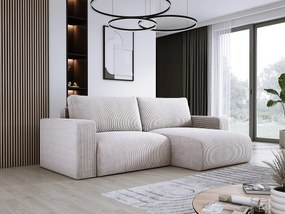 Narożnik z funkcją spania i pojemnikiem, miękki sztruks, prawy, 247x143x83 cm, kolor brudny beż