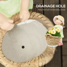 Outsunny Figurka ogrodowa "Dziewczynka z koszem na kwiaty", ozdoba ogrodowa, odporna na warunki atmosferyczne, 20 cm x 30 cm x 40 cm