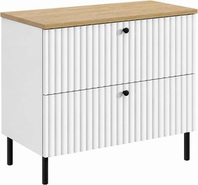 Szafka łazienkowa stojąca z blatem 80, biały + blat jasny dąb, uchwyty w trzech kolorach, nogi czarne, 80 x 44,4 x 73,6 cm