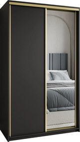 Szafa Przesuwna TAVI 120 cm z Lustrem Szafa Dwudrzwiowa z Szufladami Czarna / Złote Profile