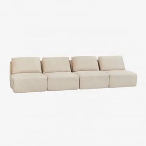 Sofa Modułowy 4-częściowy Z Weluru Pakowany Próżniowo Temple Len Aksamit Beż Lniany - Sklum