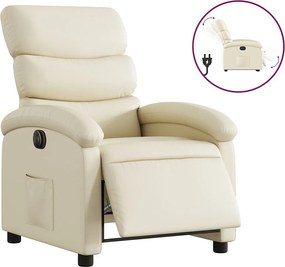 Elektryczny fotel relaksacyjny Kremowa skóra ekologiczna z funkcją automatycznego odchylania