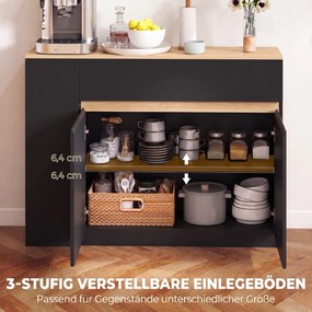 HOMCOM Sideboard, kredens, duża komora szafkowa, 3-stopniowy regał, szuflada, czarny, 110 x 29,5 x 82 cm | Aosom PL