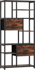 HOMCOM Regał do przechowywania, 2 materiałowe szuflady, 9 otwartych przegród, wolnostojący regał z ramą stalową, Brązowy+Czarny