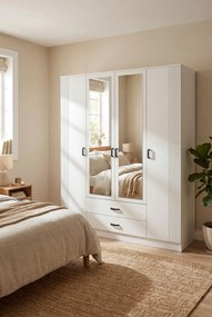 Biała czterodrzwiowa szafa z ryflowaniem i lustrem C8-F56