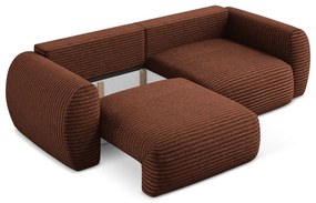 Sztruksowa rozkładana sofa w kolorze terakoty ze schowkiem266 cm Kini – Makamii