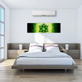 Obraz - Kwiatowa mandala na zielonym tle (170x50 cm)