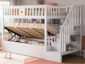 Łóżko piętrowe 90×200 cm - Łóżko z pojemnikiem pod spodem - Z drabinką bezpieczeństwa - Ze skrzynią przechowawczą - białe
