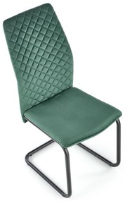 K444 krzesło ciemny zielony, tkanina velvet, pikowane, na płozach, loft