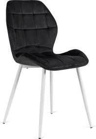 Krzesło Tapicerowane do Jadalni LUCKY Czarne z Białymi Nogami Welurowe Nowoczesne