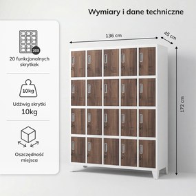 Szafa skrytkowa socjalna BHP biała / orzech: Eco Design ROBERT, 1360 x 1720 x 450 mm