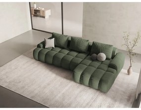 Zielony rozkładany/ze schowkiem narożnik (prawostronny/z szezlongiem) Linz – Cosmopolitan Design