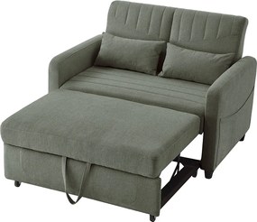 Rozkładana sofa 2-osobowa rozkładana - 114 x 77 x 82,5 cm - regulowane oparcie - tkanina bawełniano-lniana - kolor zielony