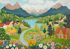 Fototapeta - Wioska w górach (196x136 cm)