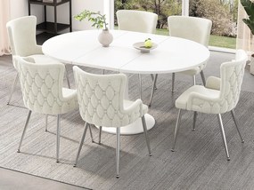 Zestaw 6 krzeseł z weluru - nogi w kolorze srebrnym - Beżowy