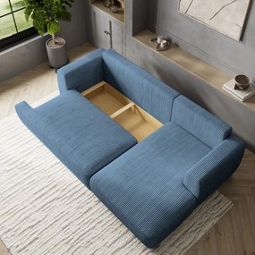 Masseno Narożnik SENTI z funkcją spania i pojemnikiem na pościel Narozniki L, Rozkładana sofa - Niebieski, POSO 05
