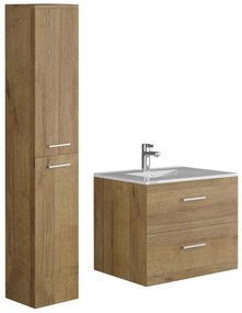 Szafka łazienkowa wisząca  z umywalką i szafką typu słupek - Naturalny jasny - 60 cm - KAYLA