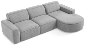 Jasnoszary narożnik z tkaniny szenilowej (prawostronny/z szezlongiem) Omao – Makamii