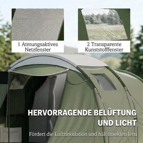 Outsunny Namiot kempingowy 3-4 os., stabilny, 3000 mm wodoodporny, namiot rodzinny z sypialnią i przedsionkiem, zielony | Aosom PL