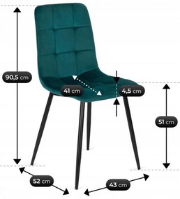 Krzesło Tapicerowane do Jadalni PERU Turkusowe Welurowe Nowoczesne Loft