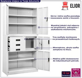 Biała duża szafa biurowa ze schowkiem - Onyx