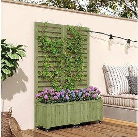 Donica z kratką do roślin pnących - 102,5 x 32 x 152,5 cm - ze składanymi kółkami - drewno - zielona