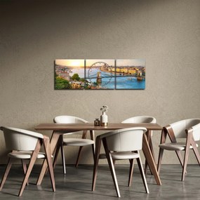 Obraz miasta Budapeszt z rzeką (z zegarem) (90x30 cm)