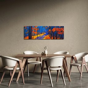 Obraz jesiennego lasu (z zegarem) (90x30 cm)