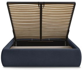 Ciemnoniebieskie tapicerowane łóżko dwuosobowe ze schowkiem/bez zagłówka ze stelażem 180x200 cm Inera – Bobochic Paris