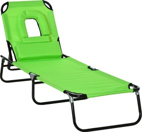 Outsunny Leżak z otworem na twarz & poduszką, składany, wodoodporne pokrycie, metalowy stelaż, zielony | Aosom PL