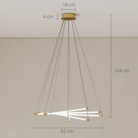 HOMCOM Lampa sufitowa LED, 50W, 5 regulowanych rur świetlnych, regulowana, lampa sufitowa do salonu, jadalni, kuchni, Złoty+Biały